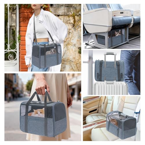 JUNGYOUN Premium Cat Carrier - Pet Carrier for Cat & Small Dogs up to 15lbs - Airline Approved Travel Dog Carrier with Anti-Escape Zippers, Collapsible Travel Bowl & Padded Strap - color: Charcoal, size: 17.5"L x 12.4"W x 13.5"H