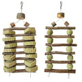 Bunny Chew Toys for Teeth Grinding, 2 Pack Double-Row Natural Grass Cake Apple Wood Hanging Rabbit Toys for Guinea Pigs, Chinchillas, Hamsters Small Pets Cage Decor