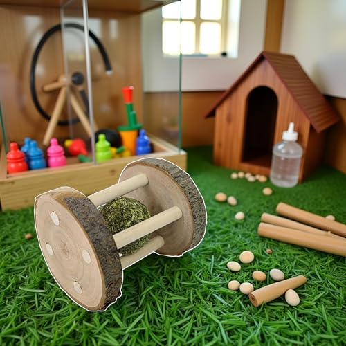 BWESOO Hamster Rabbit Chew Toy Natural Wooden Play Toy, Wood Teeth Grinding Toy with Bell for Parrot, Rabbit, Chinchilla, Guinea Pig, Hamster Small Animals Toys for Pet Supplies