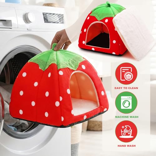 Guinea Pig Bed Rabbit Hideout Warm Fleece Cuddle Cup Washable Sleeping House for Small Animals Pet/Ferret/Chinchilla/Bunny Strawberry Red - color: Strawberry red
