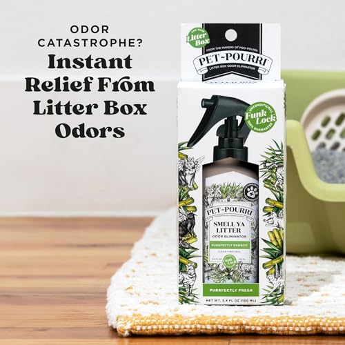 Pet-Pourri Smell Ya Litter Cat Litter Deodorizer Spray, Purrfectly Bamboo 3.4 Fl Oz, Up to 170 Uses,Pet Odor Remover Essential Oils Air,Carpet,Urine,Vet Recommended, Bergamot Bamboo Scent,(Pack of 2) - size: 3.4 Fl Oz (Pack of 2)