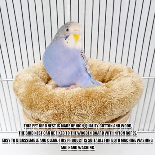 Bird Nest,1Pc Detachable Plush Parrot Hammock Bed,Winter Warm Bird House Snuggle Hut Birds Sleeping Bed Wood Perch for Budgies Cockatiel Conure Parakeet Hamster (Brown, Large) - color: Brown, size: Large