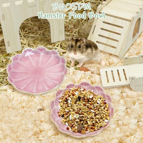 BNOSDM Shallow Ceramic Hamster Food Dish 2 Pcs Small Animals Food Bowl Sunflower Feeding Dishes for Gerbils Mice Rats 4.5in (Pink) - color: Pink Sunflower