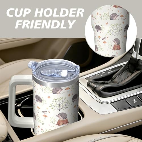 30oz Hedgehog Stainless Steel Tumbler with Handle and Straw, Insulated Cup Travel Coffee Mug Water Bottle with Lid and Straw, Animal Lovers Women Gifts - color: Hedgehog