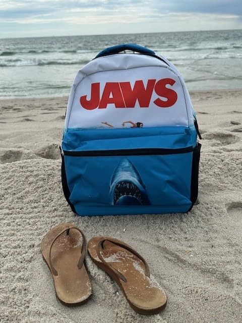JAWS Movie Poster Backpack, 16 x 12 x 5 Inches, Shark School Bag with Laptop Pocket, 50th Anniversary Edition - color: Jaws