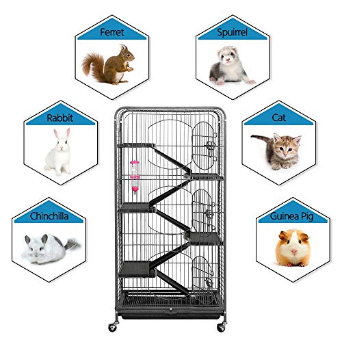 Yaheetech 52-inch Ferret Cage 6 Level Metal Rat Cage with 3 Front Doors/Feeder/Wheels Small Animal Cage for Ferret/Chinchilla/Bunny/Rabbit/Squirrel, Black - size: 52"