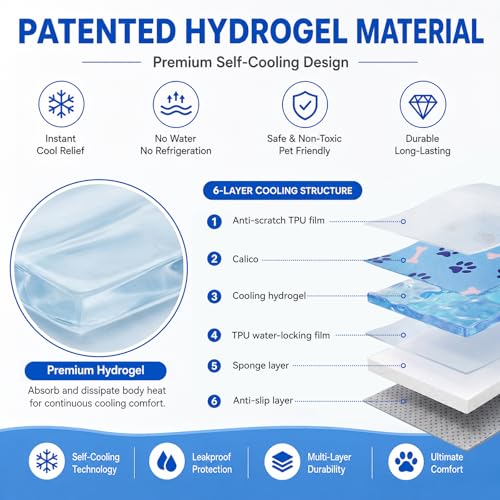 Cooling Dog Bed 44 Inch, Patent Self-Cooling Gel Mat for Large Dogs, | Cats & Multi-Pet Homes, Waterproof Non-Slip Cooling Pad for Kennels, Patios, Camping, Outdoor Summer Heat Relief - size: Large