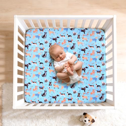 Cloele Square Playard Fitted Sheet,36x36in,Blue Dogs | Ultra Soft Polyester, For Baby & Pet,Dogs Pattern, Pack and Play Crib Sheets, 36x 36inPortable Playard Mattress Cover - color: Bule Dogs, size: 36"x36"