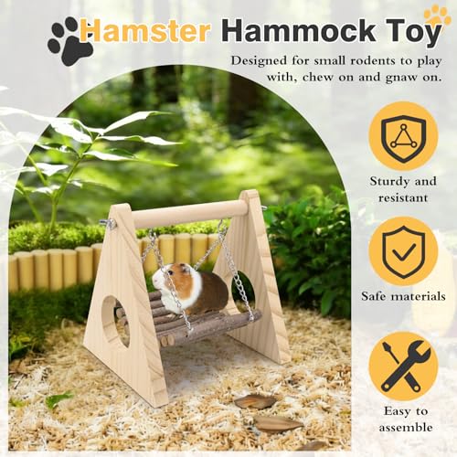 Wooden Hamster Platform Hamster Cage Accessories Gerbil Toys Guinea Pig Ramp, Climbing Toys for Dwarf Syrian Hamster Gerbil Rat Mice Degus or Other Small Pets, 8.66 x 8.66 x 5.12 Inch (Wood)