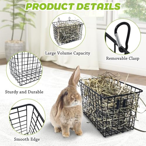 kathson 2Pcs Rabbit Hay Feeder Metal Bunny Hay Holder Guinea Pig Hay Rack Reduce Mess Chinchilla Grass Dispenser Small Animlas Hay Manger for Cage Supplies