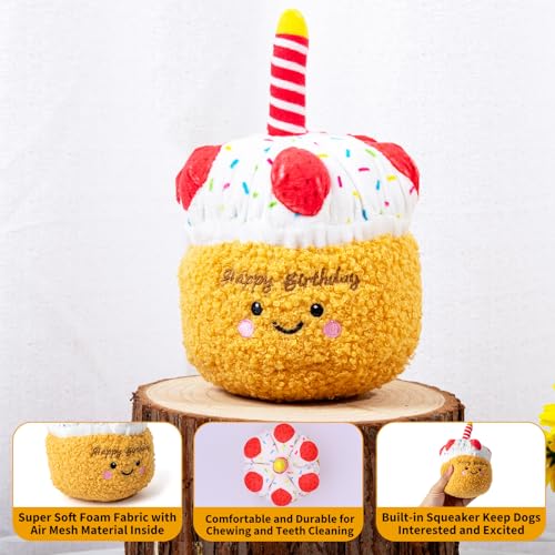 DODODOLA Stuffed Dog Toys Durable Plush Dog Toy with Crinkle Paper Cute Elephant Squeaky Dog Toys Dog Chew Toys for Medium Large Breed (Yellow Birthday Cake) - color: Yellow Birthday Cake