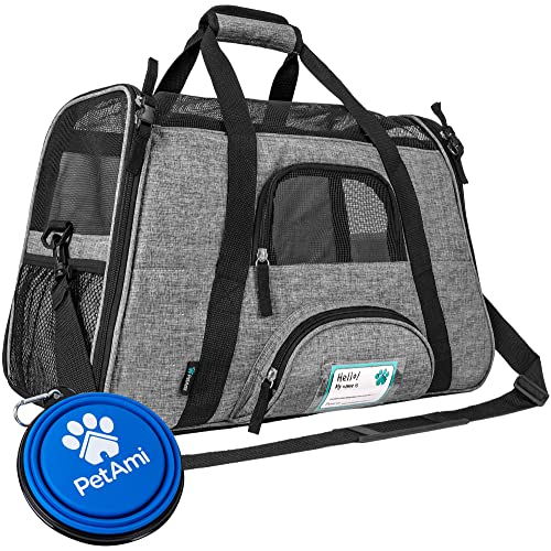 PetAmi Airline Approved Pet Carrier for Cats Small Dogs, Large Heather Gray | Soft Sided TSA Travel Bag, Sherpa Bed, Breathable Mesh Ventilation, Collapsible Bowl, Fits Under Seat, Up to 18 lbs - color: Heather Gray, size: Large - 19.5"L x 10.2"W x 12"H