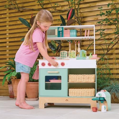 Tender Leaf Toys - Babyccino Maker Wooden Coffee Machine Pretend Food Play Toy with Espresso Capsules and Cups Made Premium Materials Craftsmanship Age 3+