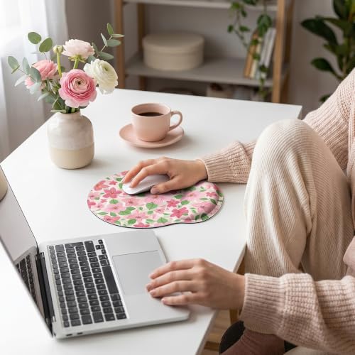 KONVINIT Ergonomic Mouse Pad with Wrist Rest, Small Mousepad with Non-Slip Rubber Base and Smooth Surface, Pink Floral Mouse Pads for Desk, Office Desk Accessories - color: Pink Flowers