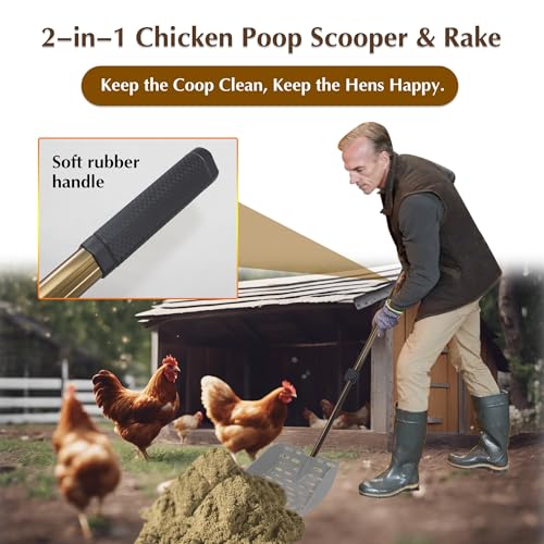 Chicken Dog Poop Scooper & Rake 2-in-1 Telescopic Chicken Litter Scoop for Chicken Coops & Small Farm Animals Sand Sifting Litter Shovel Gray - color: GRAY