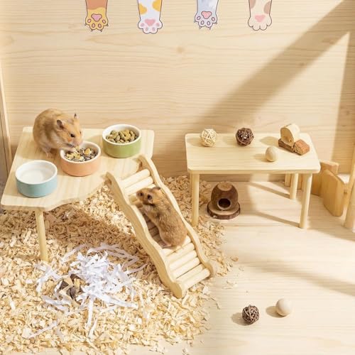 Hamster Wooden Platform Tunnel Ladder Hideout Playhouse Hamster Game Climbing Toy with Cage Accessories for Small Pets Dwarf Syrian Mice Degus Gerbils Squirrel (Serenade)