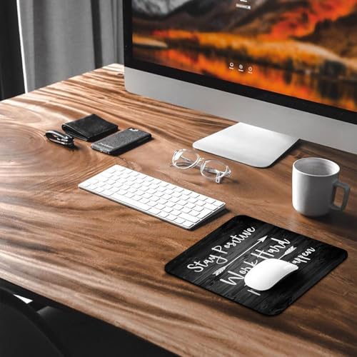 Stay Positive Work Hard Inspirational Mouse Pad, Rustic Black Wood Desk Mat | Motivational Quote, Make It Happen White Arrows, Farmhouse Typography, Entrepreneur Gift, 9.5"x 7.9", Cute - color: Black Wood