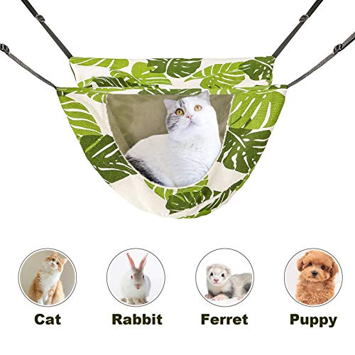 Cat Cage Hammock,Hanging Soft Pet Bed for Kitten Ferret Puppy Rabbit or Small Pet,Double Layer Hanging Bed for Pets,2 Level Indoor Bag for Spring/Summer/Winter (Green & White)