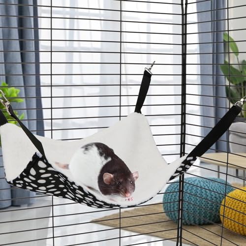 Wontee 2 Pack Small Animal Hammock Soft Fleece Sleeping Bed for Mice Rat Chinchilla Guinea Pig Ferret Kitten Cat Rabbit (M: 13.76x13.76inch, Black White Dot) - size: M 13.4" x 13.4"