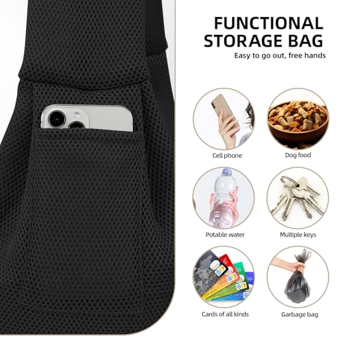 Dog and Cats Carrier Sling, Breathable Puppy Small Pet Carrier with Pocke | Reversible Dog Sling Carrier, Safety Buckle, Storage Pocket, Machine Washable for Travel, Outdoor Activities, Hand-Free,Black - color: Breathable black