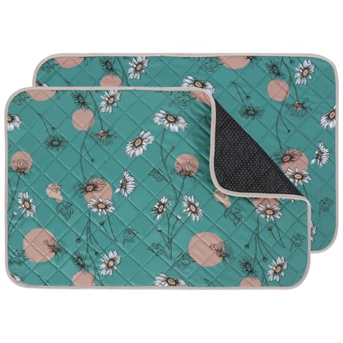 IEUUMLER Washable Pee Pads for Dogs, 2 Pack Non-Slip & Waterproof Pack Whelping Pad, Reusable Washable Puppy Potty Training Pad with Fast Absorbent for Playpen EU007 (Teal Daisy, 30"X20"-2pcs) - size: 30"X20"-2pcs