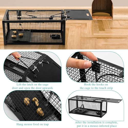 Qualirey 2 Pcs Live Rat Trap Humane Mouse Trap Mice Rat Cage Work for Small Animal Indoor and Outdoor Mouse Voles Hamsters Catch and Release(Black) - color: Black