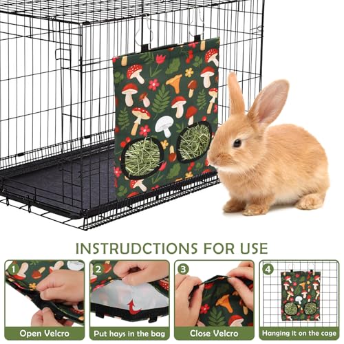 JarThenaAMCS 2Pcs Rabbit Hay Feeder Bag with 2 Holes 11.5 x 9 Inch Mushroom Guinea Pig Hanging Hay Feeding Bag Storage Dispenser for Chinchilla Hamster Bunny Small Animal Pet