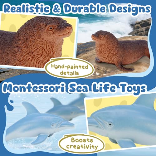 Ocean Sea Life Toy Figures Set for Kids, 12 PCS Realistic Marine Animals with Shark, Dolphin, Sea Turtle, Penguin, Seal, Clownfish, Crab, Ocean Animal Figure Toys for Boys Girls Toddlers - style: 12-PC Sea Animal Figures Set