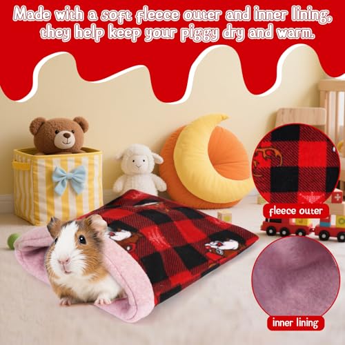 NAPLORD Small Pet Fleece Set,Guinea Pig Snuggle Sack, Tunnel,Fleece Forest Hideout,Square and Round Potty Pads for Guinea Pigs and More - color: Red, size: 1 piece Snuggle Sack