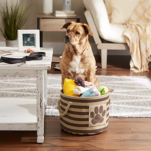 Bone Dry Pet Storage Collection Striped Paw Patch Bin, Small Round, Brown - color: Brown, size: Small Round