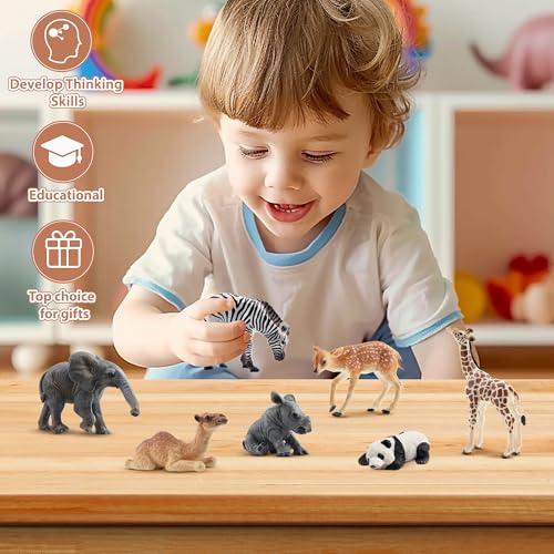 Toymany 12PCS Forest Animals Baby Figurines, Realistic Woodland Animals Figures Toys Includes Elephant, Mountain Lion, Giraffe and Deer Cubs, Cake Toppers Christmas Birthday Gift for Kids Toddlers - style: Baby Wild Animals