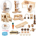 40 Pcs Hamster Cage Accessories, 9.5'' Exercise Wheel, Wood Platform Hideout House, Water Bottle, Sand Bath, Bowl, Chew Toys for Syrian Hamsters Mice Gerbils Habitat Decor(Interactive Style) - style: Interactive style