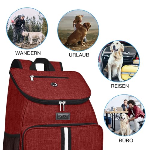 BAGLHER丨Dog Travel Bag, Airline Approved Pet Supplies Backpack, Dog Travel Backpack with 2 Silicone Collapsible Bowls and 2 Food Baskets - color: Red-A