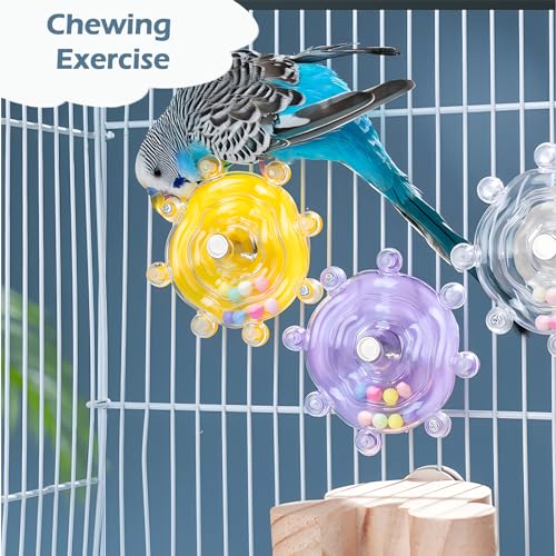 Bird and Small Pet Play Set Interactive Spinner Wheels with Elastic Climbing Ropes 3PC Colorful Wheels and 3PC Green Blue Yellow Ropes for Parakeets Sugar Gliders and Small Animals
