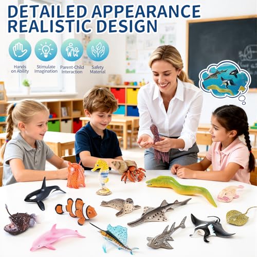 16PCS Realistic Ocean Animal Figurines Sea Animal Toys Figures | Solid Realistic Marine Animals Toy Figures Set Cake Topper, Diorama Decor, Classroom Teaching Prop & Children Birthday Gift