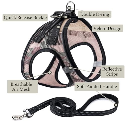 Dog Harness with Leash Set, Step-in Adjustable Puppy Pet Vest,Camo Set XXS | Lightweight Breathable Air Mesh, Night Safety Reflective, No Pull Puppy Vest Harnesses for Small Medium Large Dogs, Cats - color: Camo SET, size: XXS(Chest:10"-12")