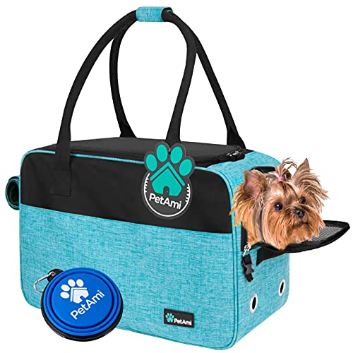 PetAmi Dog Purse Carrier for Small Dogs Cats, TSA Airline Approved Soft-Sided Pet Carrier with Pockets, Ventilated Travel Tote Bag with Bed & Shoulder Strap, Puppy Kitten, Max 12 lbs, Turquoise - color: Turquoise