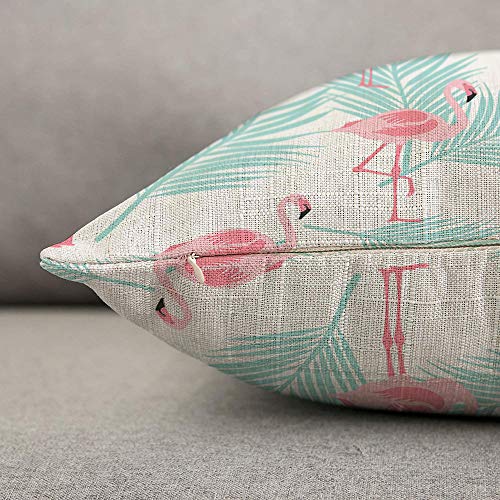 HOSNYE Pink Flamingo Throw Pillow Cover Standing On Tropical Leaves and White Background Linen Fabric for Couch Bed Sofa Car Waist Cushion Cover 12 x 20 inch Pillow Case - color: Throwpillowcoversa117, size: 20" x 12" (Pack of 1)