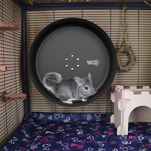 15" Aluminum Alloy Silent Chinchilla Exercise Wheel | Noiseless Running Wheel for Chinchilla, Rat, Hedgehogs, Squirrels and Small Pets (Black) - color: Black