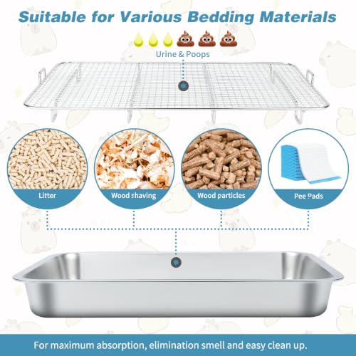 FHTONGE Extra Large Stainless Steel Rabbit Litter Box, Metal Bunny Toilet | Large Sifting Grid, Odor Control, Easily Clean, Low Entry Litter Pan, Pet Train Tray for Small Animl Guinea Pig Ferret Rodent - size: 23.6x15.8x2.8"(60x40x7cm)
