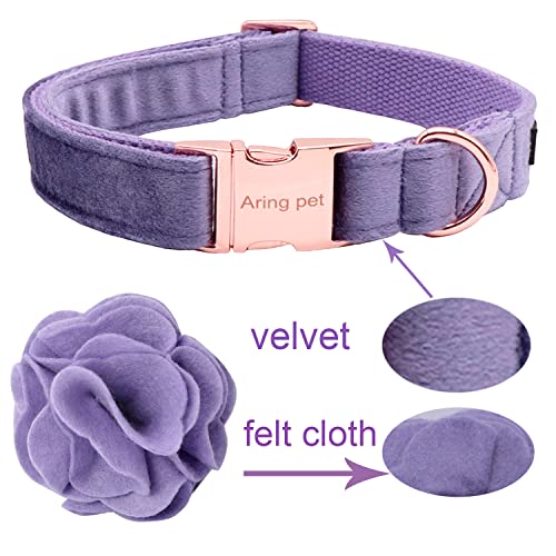 ARING PET Velvet Dog Collars, Purple Soft Pet Collar with Detachable Felt Flower Metal Buckle for Puppy Small Medium Large Boy Girl Dogs-XS - color: F-Purple, size: X-Small (Pack of 1)