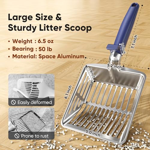 Metal Cat Litter Scoop, Large Cat Scooper with Deep Shovel & Dual Sifting Holes for Fast & Precise Sifting, Space Aluminum Kitty Litter Scooper with Long Handle & Easy-to-Hang Hook - Blue - color: Blue