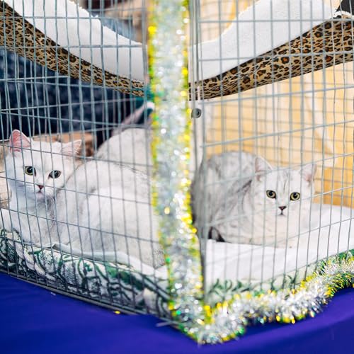 Jetec 2 Pack Cat Hammock for Cage, Catio Accessories Reversible Soft Cats Bed with Adjustable Straps and Hooks Double-Sided Linen and Fleece Hanging Hammock for Cats, Kitten(Leopard and Dot,M) - size: M