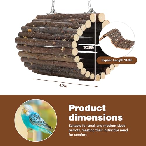 Fruit Wooden Bird Tunnel,Parrot Swing Toys,Hanging Bird Tree Caves, Birds Apple Wood Branches Tunnel,with Parakeets, Budgies, Finches, Cockatiels, Lovebirds,Hamster (3.76" in Diameter) - color: Apple wood