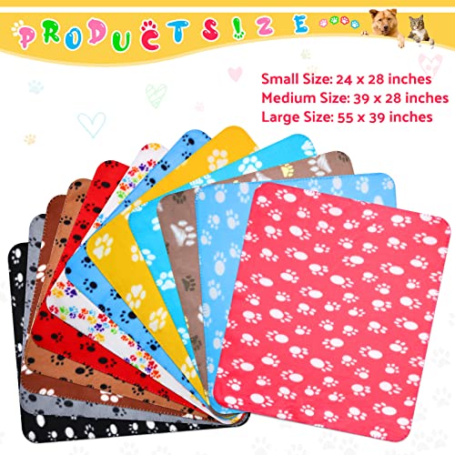 Tegeme 12 Pieces Fleece Blankets for Pets Dog Puppy Paw Print Cat Bedding Cover Blanket for Small Animals Pig Cage Liner Sleep Mat Pad Kitten Soft Warm(Cute Style,28 x 24 Inches) - size: 28 x 24 Inches
