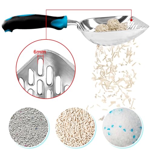 Cat Litter Scoop-Metal Cat Scooper-Long Handle Scoop,Cat Scooper-Poop Sifting-Mesh Shovel-Suitable for Cat Litter Box(Blue)-Christmas - color: Blue, size: L