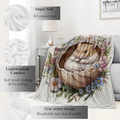 Hamster Blanket,40x50in,Cute Animal in Floral Nest Pastel Flower Throw Blankets,Gifts for Kids Girls Women, Lightweight Soft Fleece Cozy,for Sofa Couch Bed Room Travel Modern Decor - color: Hamster 02, size: 40x50in