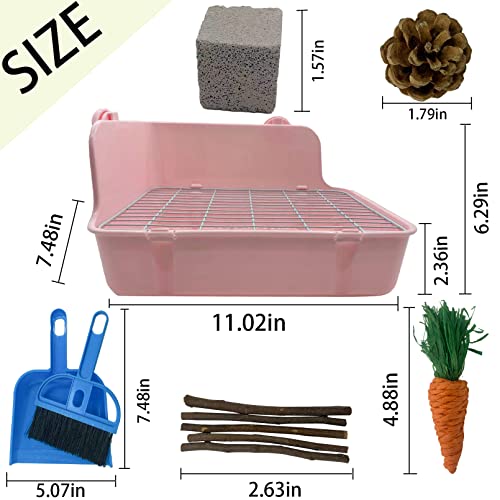 11Pcs Rabbit Litter Box Toilet,Bunny Corner Litter Bedding Plastic Square Grate Guinea Pig Bunny Ferret Hamster Hedgehog, Potty Trainer Bedding Box for Guinea Pig Ferret Hamster Hedgehog (Pink) - color: Pink