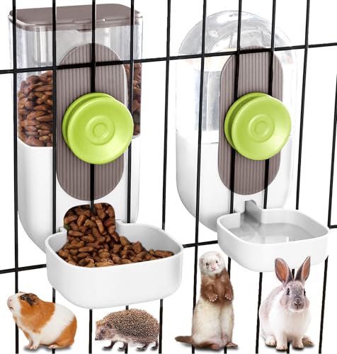 Kenond 35oz Rabbit feeders,Rabbit Water Dispenser,Pet Ferret Cage Food Bowl | Hanging Auto Ferret Food Water Dispenser, Auto Gravity Pet Feeder and Waterer Set, Cage Cat Food Bowl Dog Feeding Station - color: White