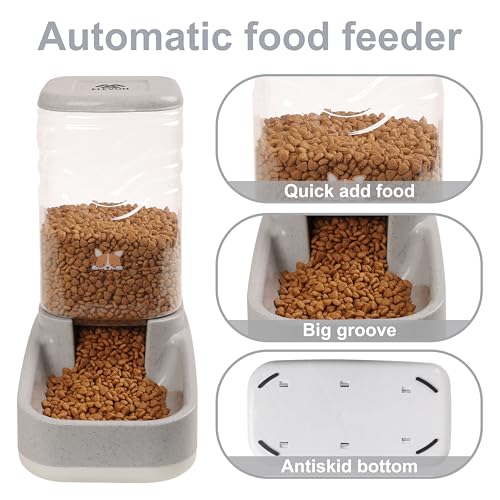 Elevon Automatic Cat Feeder, Gravity Food and Water Dispenser Bowl Set for Small Medium Dogs Animals, Pet Feeder Dispenser Storage Food, 3.8L Large Capacity, White & Gray - color: White/Gray